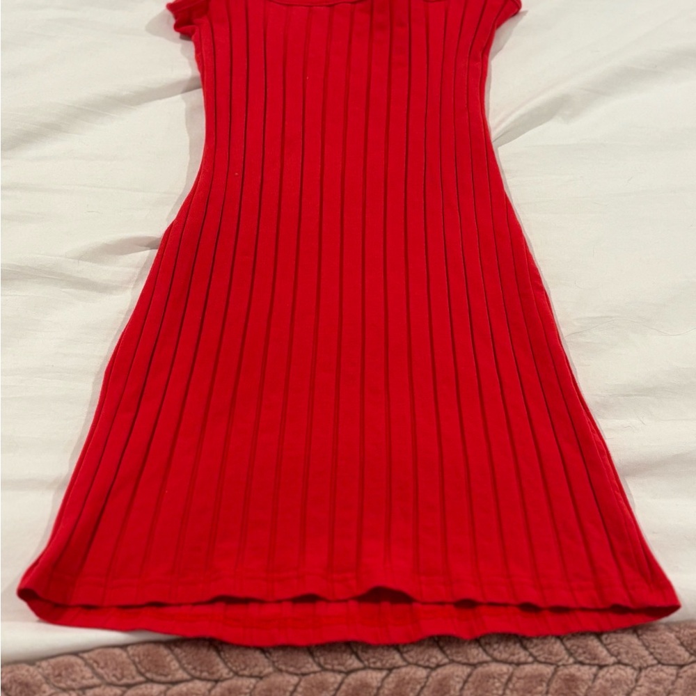 Vibrant Red Ribbed Dress